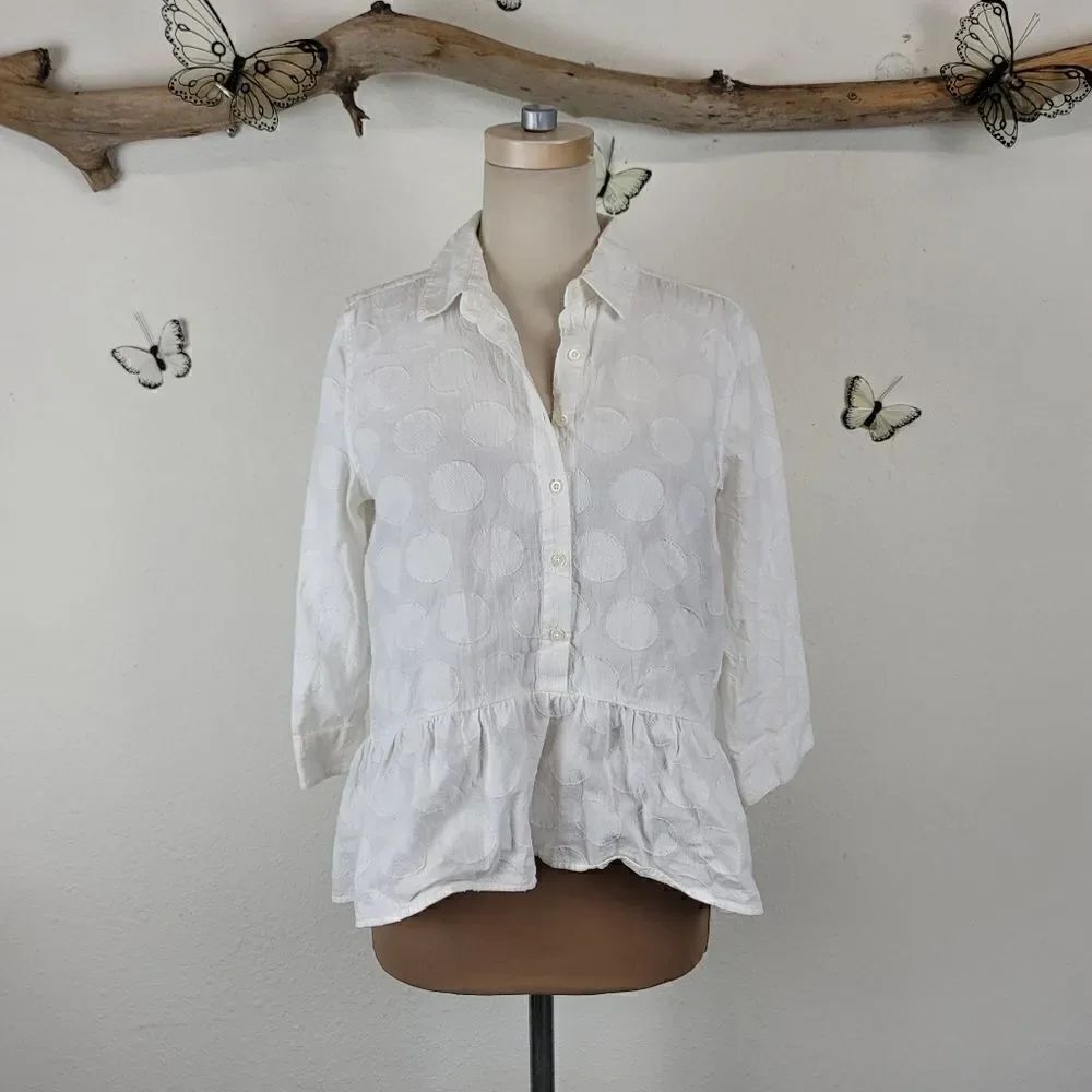 Anthropologie Isabella Sinclair white polka dot peplum top